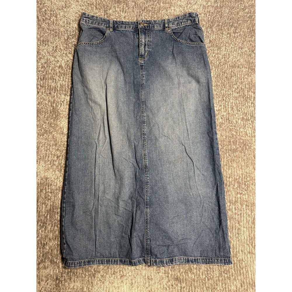 Vintage Old Navy Denim Maxi Skirt 14 Blue 100% Cotton Long Jean Skirt Back Vent
